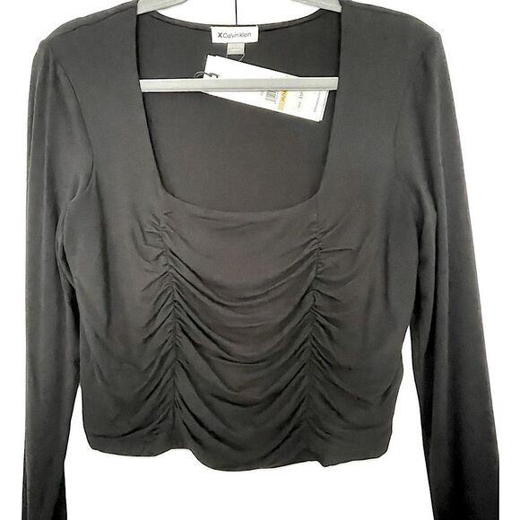 calvin klein double ruche square neck stretch crop top size Medium new - Picture 1 of 9